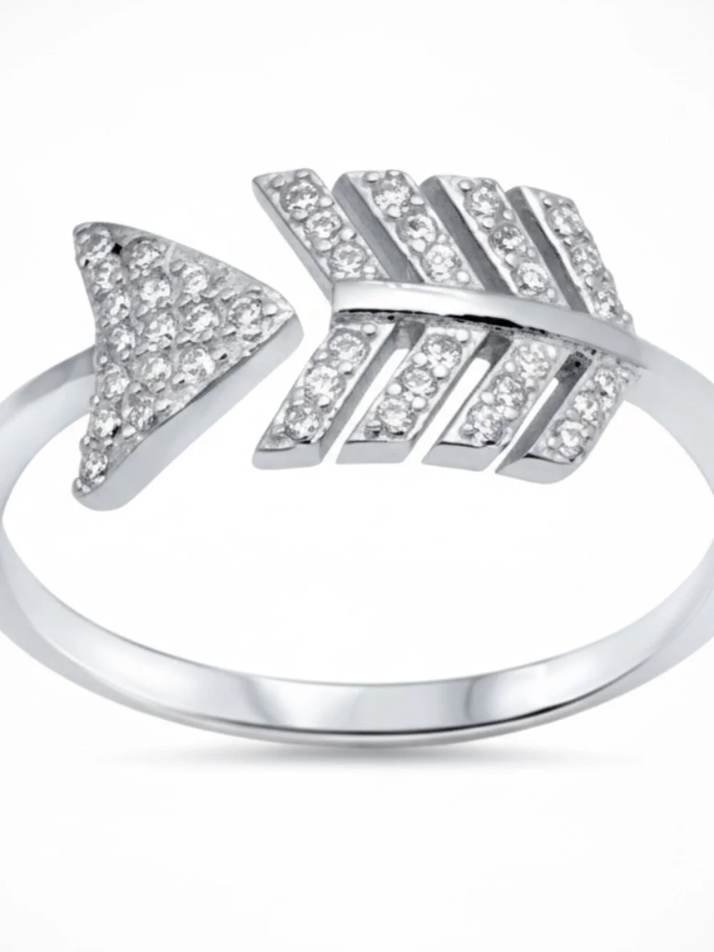 Womens Sterling Silver Zirconia Studded Arrow Ring Size 7